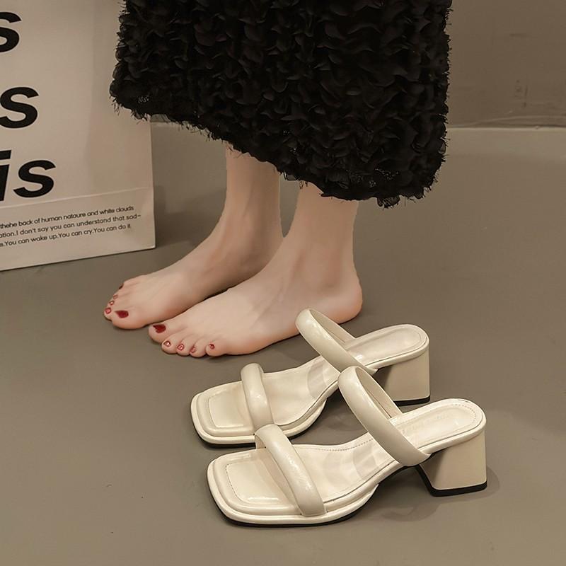 High-heeled Cool Slippers for Women's Outer Wear 2025 New Summer Thick-heeled French Niche Temperament with Skirt with Sandals