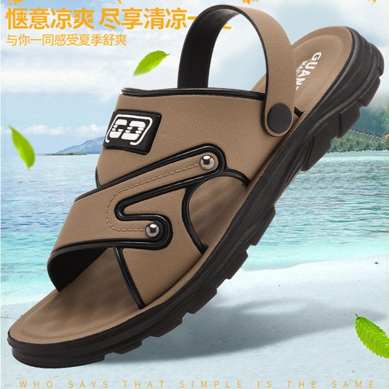 Men's Sandals New Leather Thick Sole Beach Summer Outdoor Wear Waterproof No-Slip Slippers