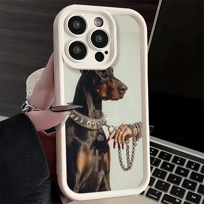 Чехол для телефона iPhone 17 Air 16E 15 16 Pro Max Собака Доберман Крутой Чехол 14 Plus 13 12 Mini Мягкий Силиконовый Fundas