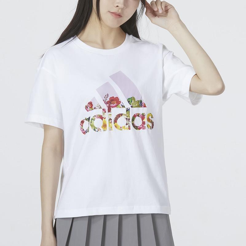 (WMNS) adidas Flower Graphic T-Shirt Asia Sizing 'White Pink' Women's HN7753