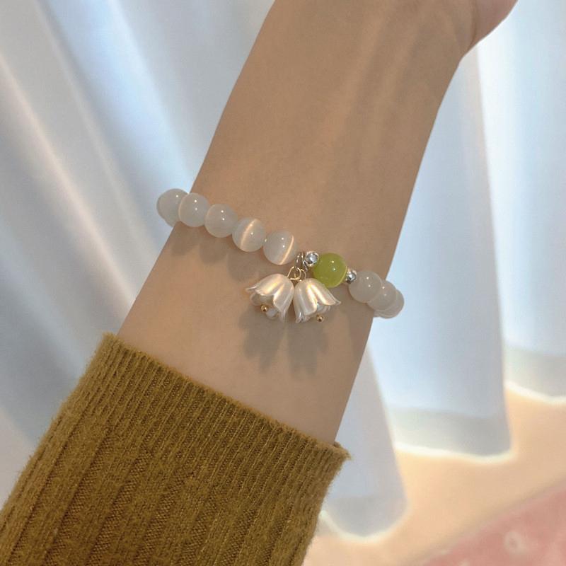 Опаловый браслет в виде лунного света, роскошный эластичный браслет с цветком ландышей для девочек и женщин, ювелирные аксессуары