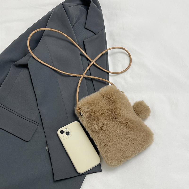 Новая плюшевая сумка через плечо для женщин, мини-плюшевый кошелек однотонного цвета, милый и универсальный для монет, чехол для мобильного телефона