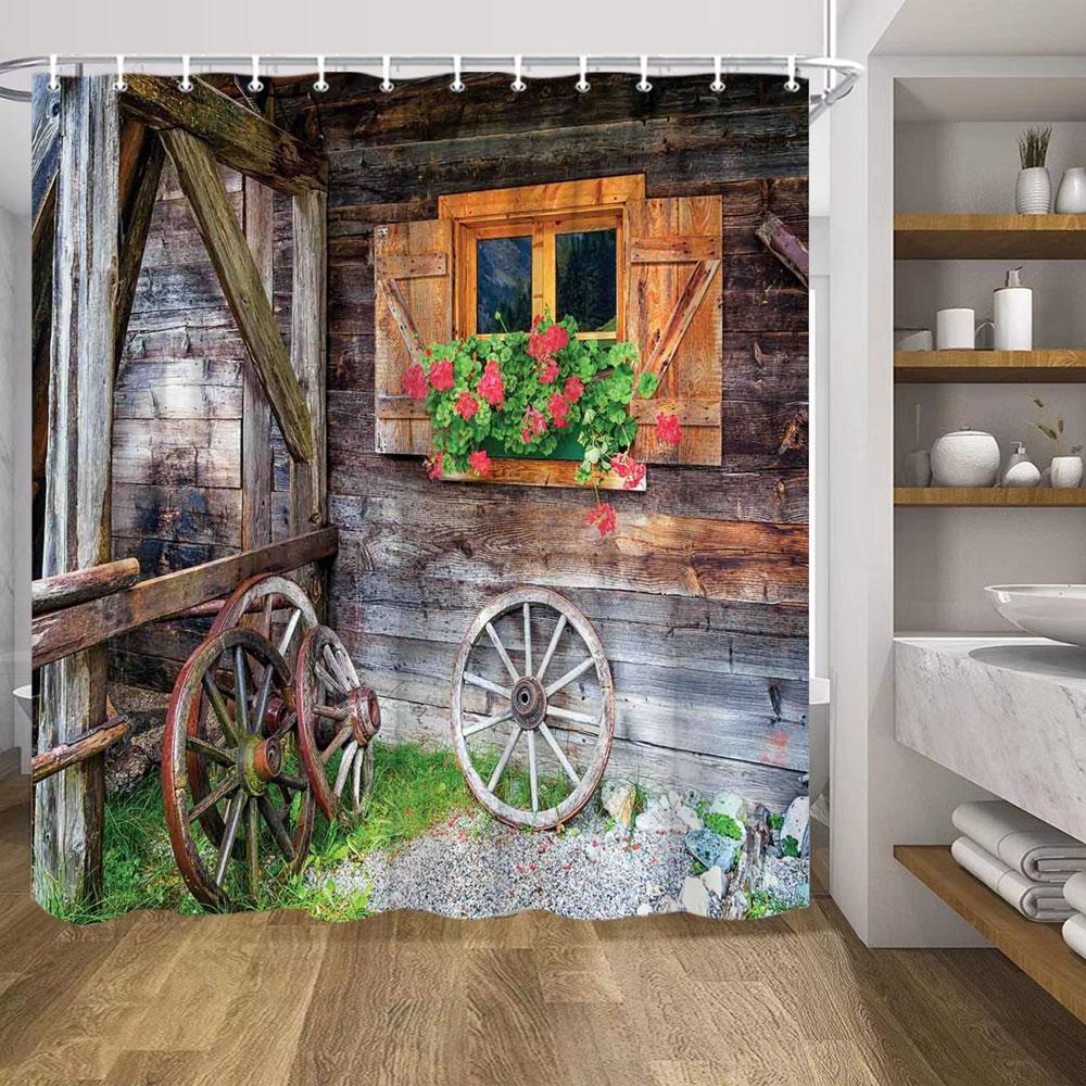 Ретро Деревянные Двери Набор Занавески для Душа Рустик Старый Винтажный Амбарная дверь Тканевые Занавески для Ванной Комнаты Фермерский Дом Декор для Ванной Экраны для Ванной Крючок