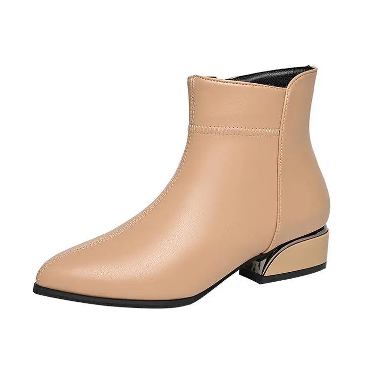 Women's Boots Fashion Casual Leather Boots Pointed Toe Office Formal Shoes for Women Zipper Ankle Boots Botas De Mujer