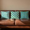 Blue Green Block Print Cushion Cover Soft Reversible Durable Pillow Cover MultiScene Use for Home Car Daily Comfort
