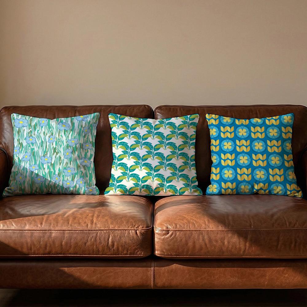 Blue Green Block Print Cushion Cover Soft Reversible Durable Pillow Cover MultiScene Use for Home Car Daily Comfort