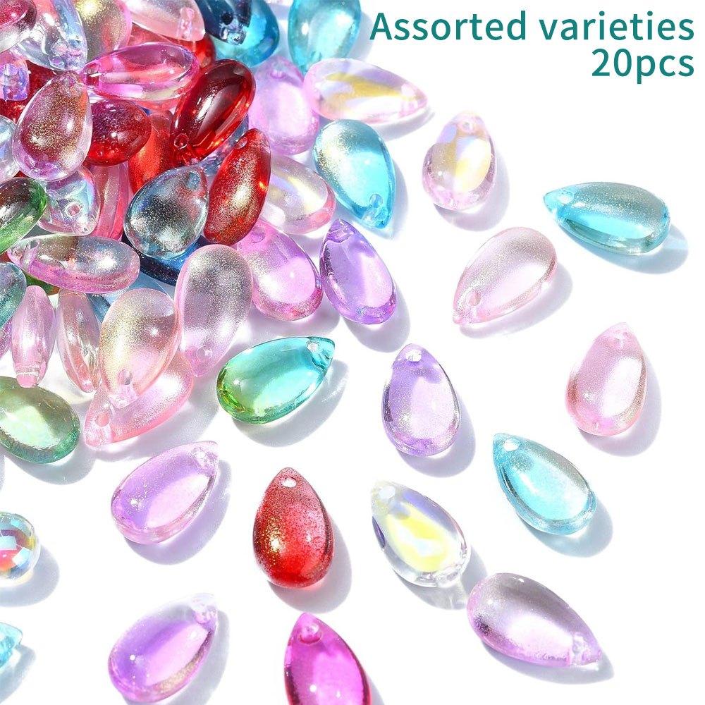 10/20/30pcs Glass Material Random Color Transparent Glass Teardrop Pendant Droplet Pendant DIY Earrings Necklace Bracelet Foot Chain Accessories