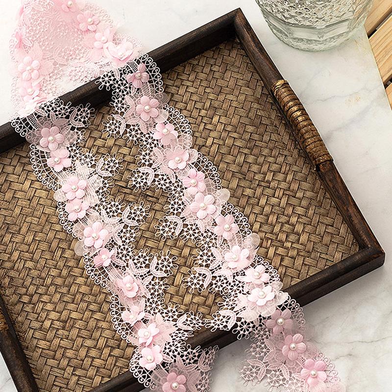 1 ярд DIY жемчужная кружевная отделка полиэстер вышивка шитье ремесло цветы украшение одежды 7 см в ширину