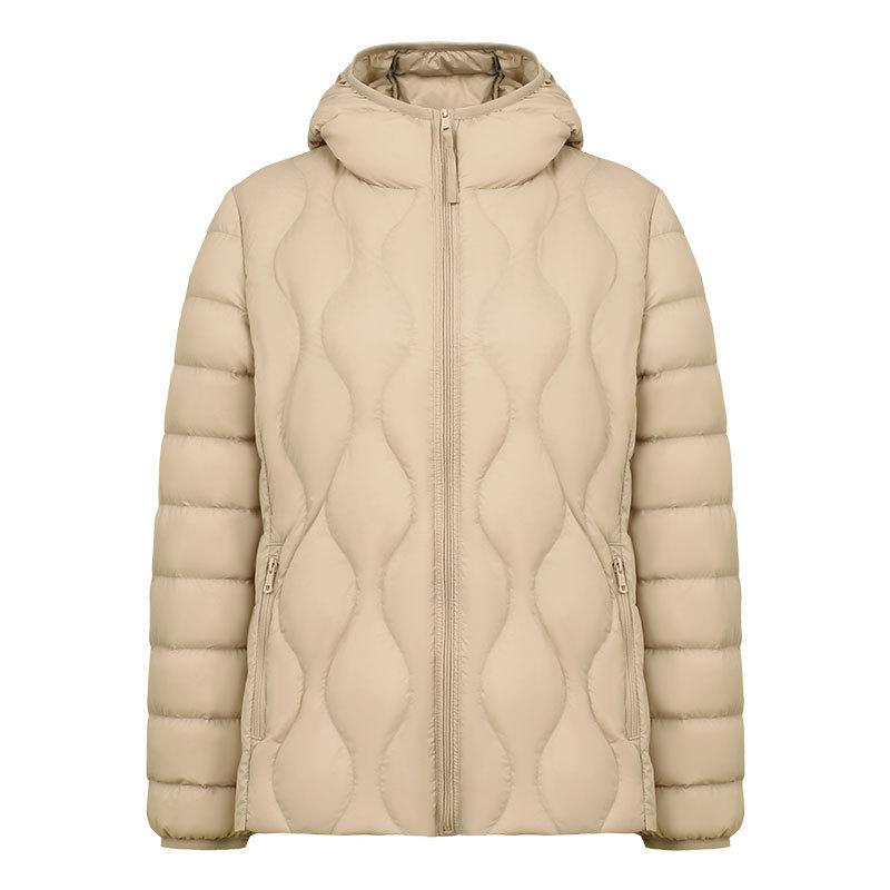 Down Jacket Women's Short 2025 Autumn and Winter New Simple and Fashionable Light and Thin Hooded White Duck Down Gourd Pattern Jacket Tide
