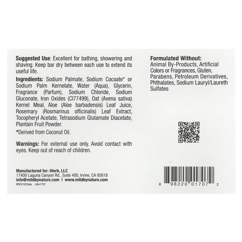 Mild By Nature African Black Soap, Bar Soap with Oats and Plantains, 5 Oz (141 G)