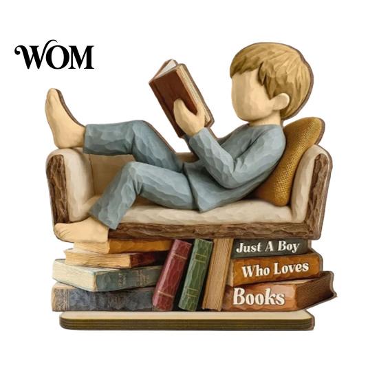 Unique Gift for Avid Readers Woman Reading Book Wooden Plaque, Just A Girl/Boys Who Loves Statue Bookish Home Office Decoration Shelf Desk,