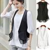 Lady Women Vest Coat Single Button Closure Sleeveless Pleated Ruffle Mesh Patchwork Slim