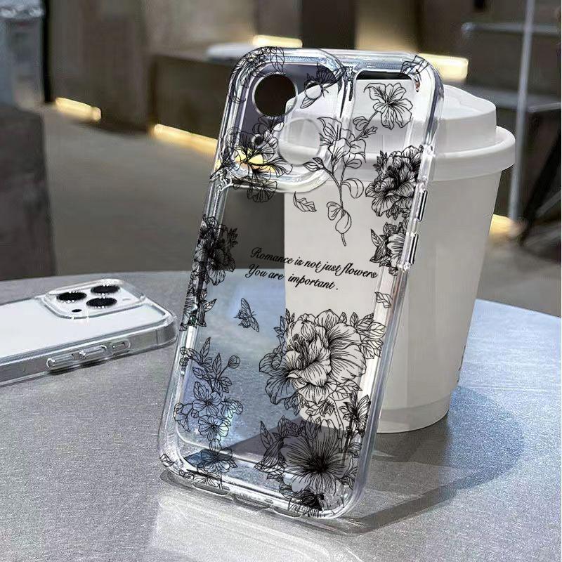 Чехол для телефона с цветочным узором для iPhone 17 Air 16 15 14 13 12 11 Pro Max Plus Mini X 8 7 Мягкий прозрачный чехол Fundas Аксессуар