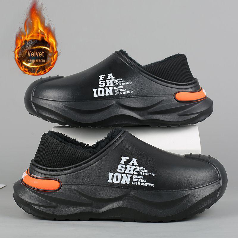 2024 Новые мужские водонепроницаемые хлопковые тапочки на каблуке — нескользящие, устойчивые к фекалиям, идеально подходят для использования в помещении и на улице осенью и зимой.