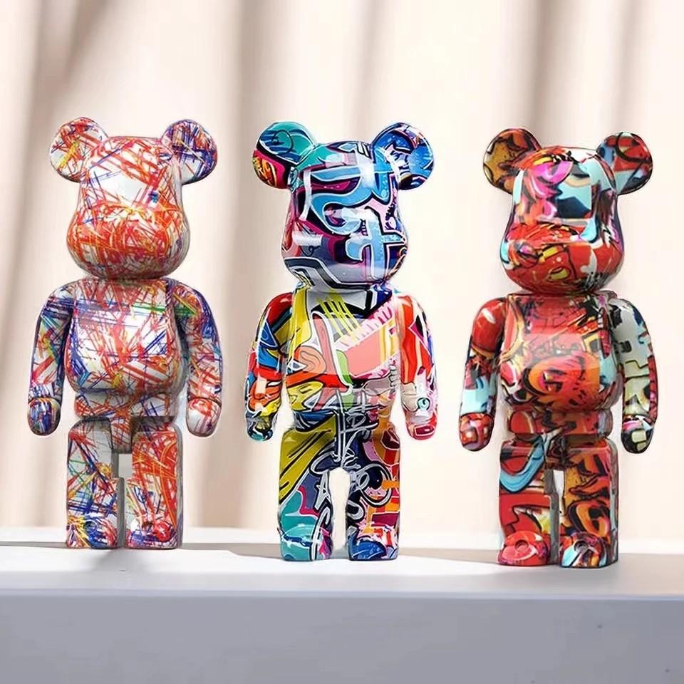 2025 New Graffiti Bear 27cm Figurine Home Decoration Animal Statue Storage Money Jar Modern Room Sculpture Table Decor