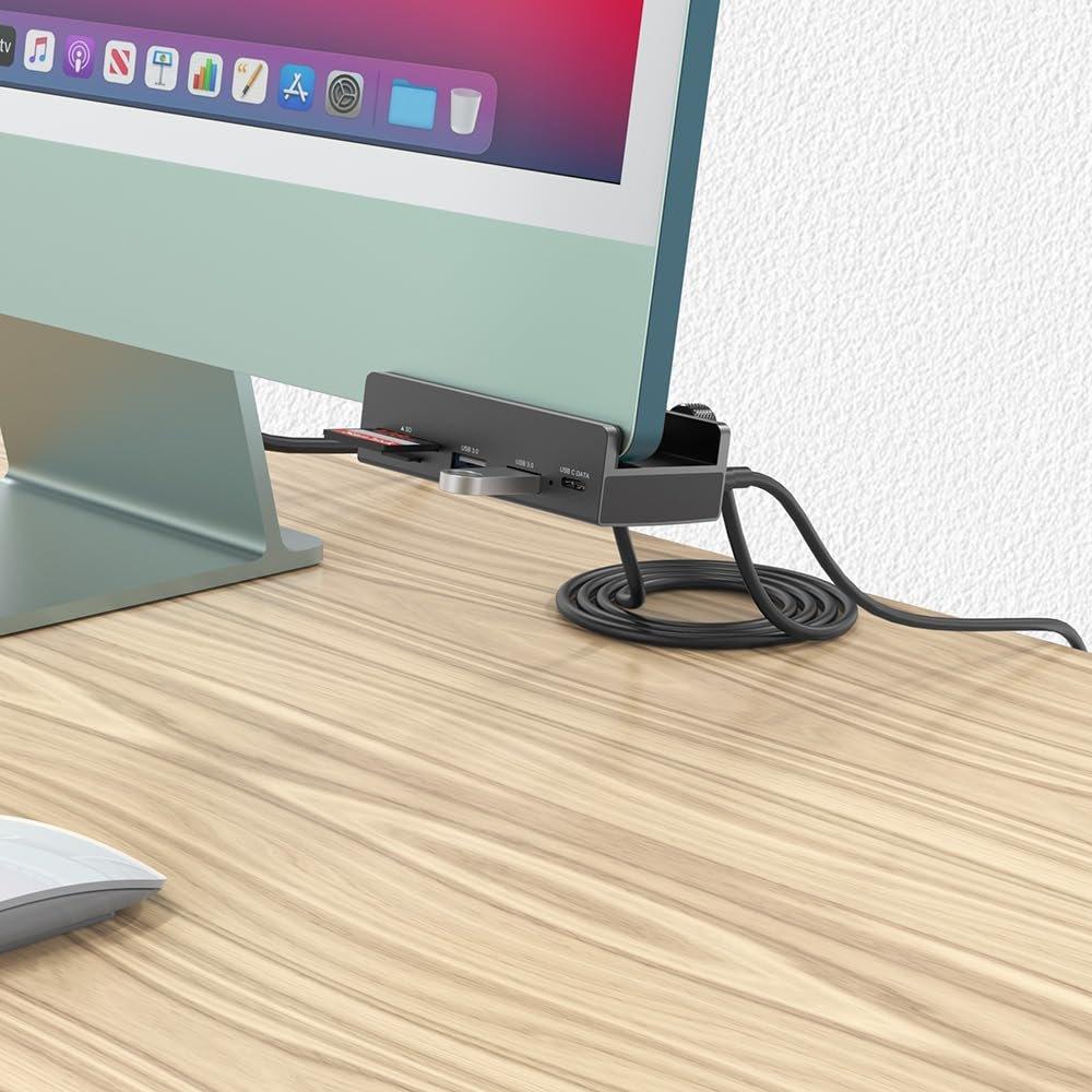 AINEX USB 3.2 Gen1 Clamp Hub with SD/microSD Reader & Audio Port for Desk Mounting