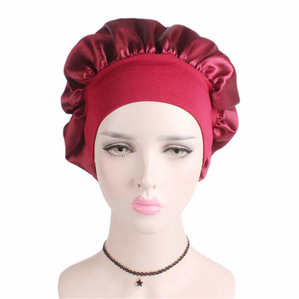 Fashion Bonnet Stretch Night Sleep Hat Wide Band Satin Cap Hair Loss Chemo Elastic Head Wraps