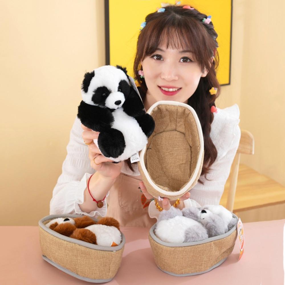 Hedgehog Panda Sleeping Basket Baby Toys Imitation Animal Animals Basket Plush Toys  Pet Doll