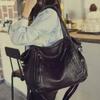 Весна/лето Новая большая сумка на одно плечо Корейская версия из мытой кожи Женская универсальная тканая ручная сумка