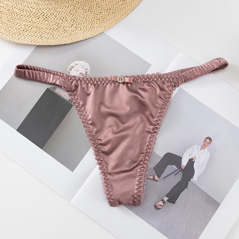 Thin Belt Bow Underwear For Women Girl Sports Panties Thong Low Waist Seamless Soft Satin Briefs Female Lingerie