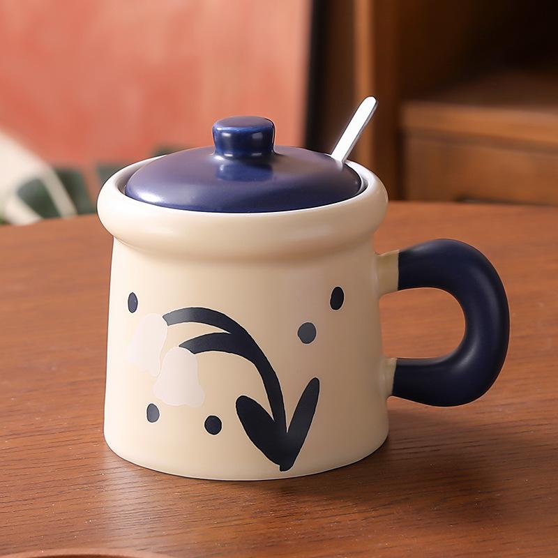 Подглазурная цветная керамическая кружка с крышкой, кофейная чашка, женская, высокая ценность, офисная чашка для питья, женская, интернет-знаменитость, чашка для воды