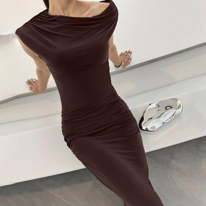 Women's One Shoulder Maxi Dress Ruched Slim Fit Asymmetrical Elegant Party Dress