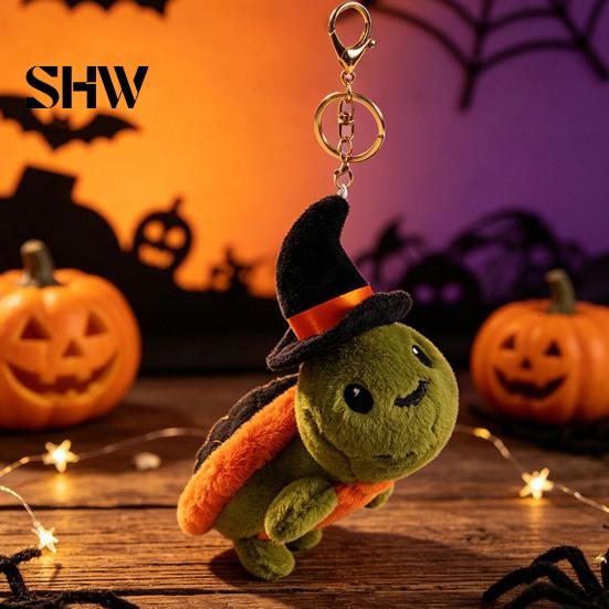 Portable Bag Accessory Halloween Cute Turtle Plush Toy with Wizard Hat, Soft Small Keychain Pendant Stuffed Animal, Pendant, Holiday Party Favors Hat