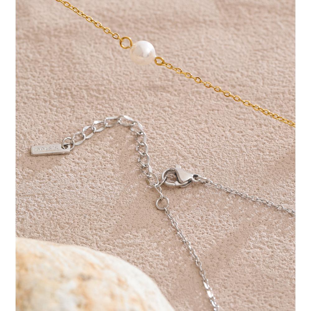 Eetit New Square Chain Stylish Stainless Steel Simulated Pearls Layered Stacking Necklace Women Fashion Charm Collar Jewelry