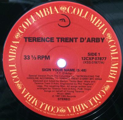 Виниловая пластинка TERENCE TRENT DARBY Sign Your Name 12CXP07877 Columbia 1987 Канада Танцевальная Электроника Б/у