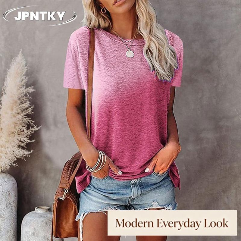 Женская модная повседневная блузка с круглым вырезом и коротким рукавом JPNTKY
