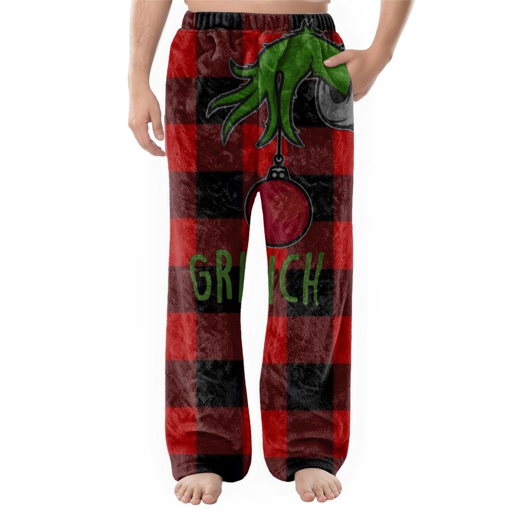 Men's Flannel Pocket Casual Pants, Printed Pocket Casual Pants, Home Sleeping Pants