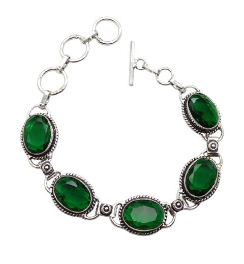 Green Garnet Gemstone Silver Plated Handmade Bracelet Jewelry BR 24