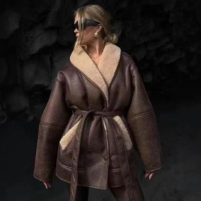 Женская осенне-зимняя простая ретро теплая куртка из искусственной ПУ кожи