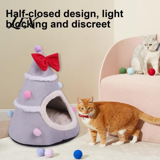 Cozy Winter Pet Bed Christmas Tree Cat Bed, Plush Cave with Removable Cushion, Non-slip House for Home Bottom, Indoor Cats Kittens Holiday Decoration