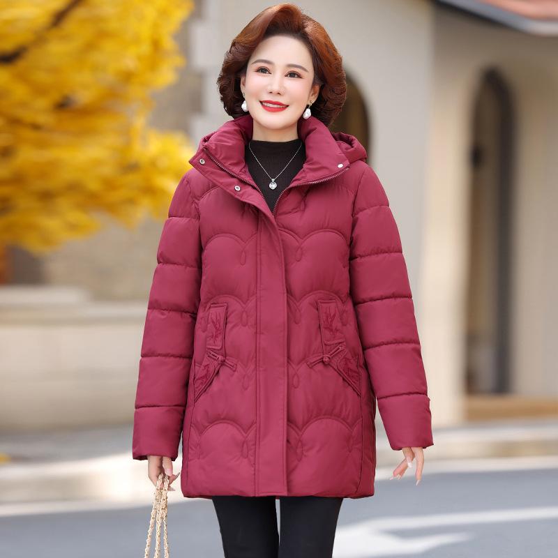 Женское хлопковое пальто для женщин среднего и пожилого возраста больших размеров, утолщенное, бабушкино, с длинным свободным кроем, зимнее, с капюшоном, теплое, на хлопковой подкладке.