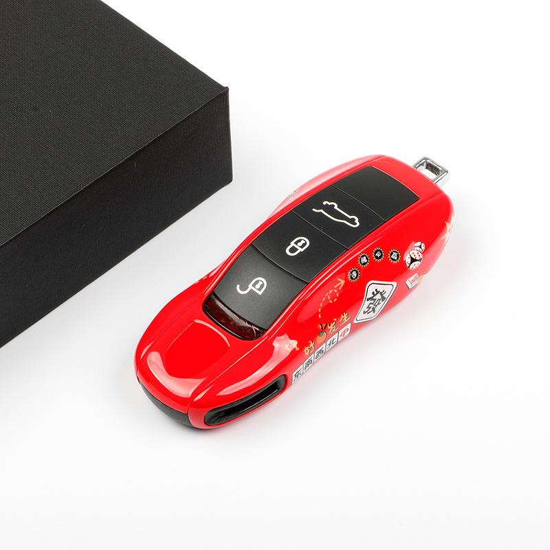 AABKR1 Red Mahjong Painting Car Key Case for Porsche Boxster Cayman Panamera Cayenne Macan 718/911 Taycan