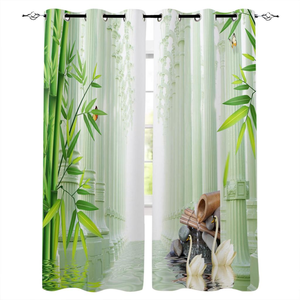 Chinese Chic Bamboo Oriental Nature Wood Window Curtains for KidsBedroom Living Room Bathroom Kicthen Door Hall Cupboard 2pieces