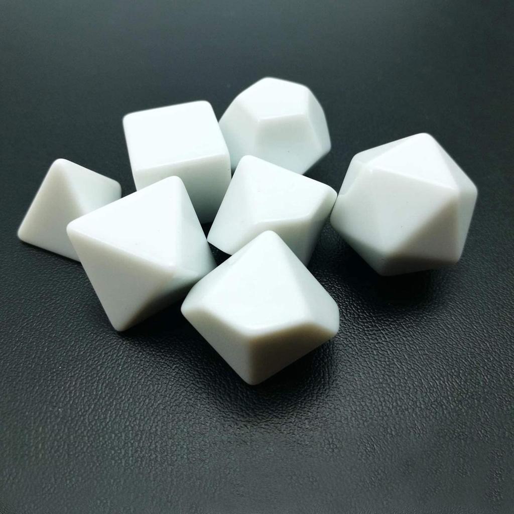 7 Pieces White Empty Dices Blank Polyhedral RPG Set for Math Counting Teaching