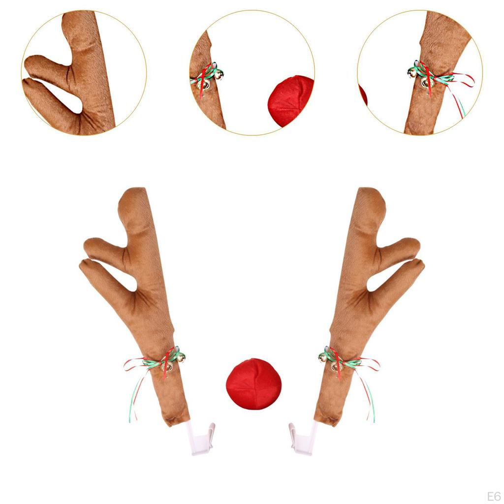 Car Reindeer Antlers and Nose Set Costume Xmas Ornament Universal Premium Holiday Christmas