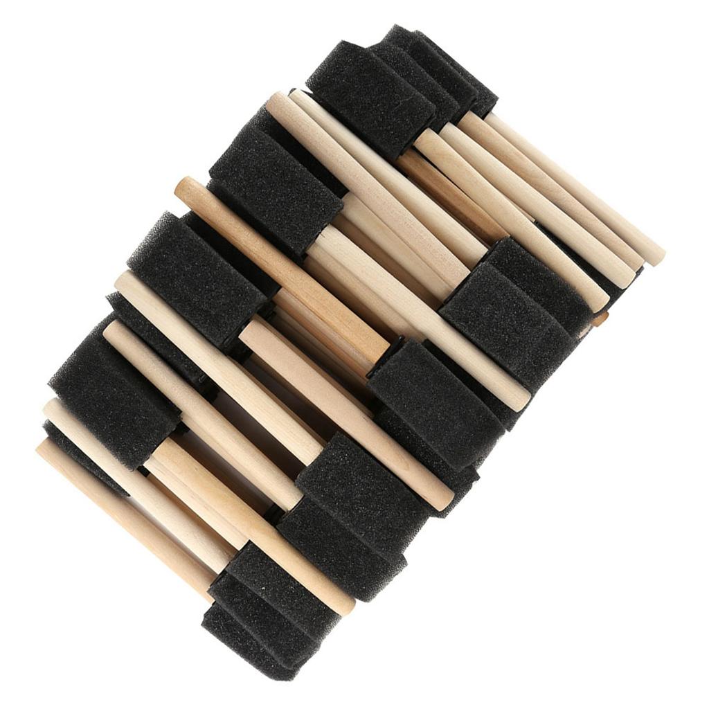 50Pcs Foam Brush Black Sponge Wood Handle Paint Brush Children Drawing Graffiti Tools