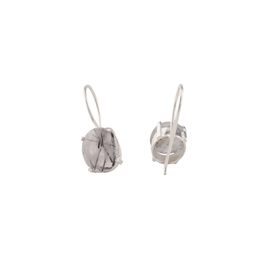 Natural Black Rutile Gemstone 925 Sterling Silver Jewelry Handmade Earrings1.05" EE-173-29