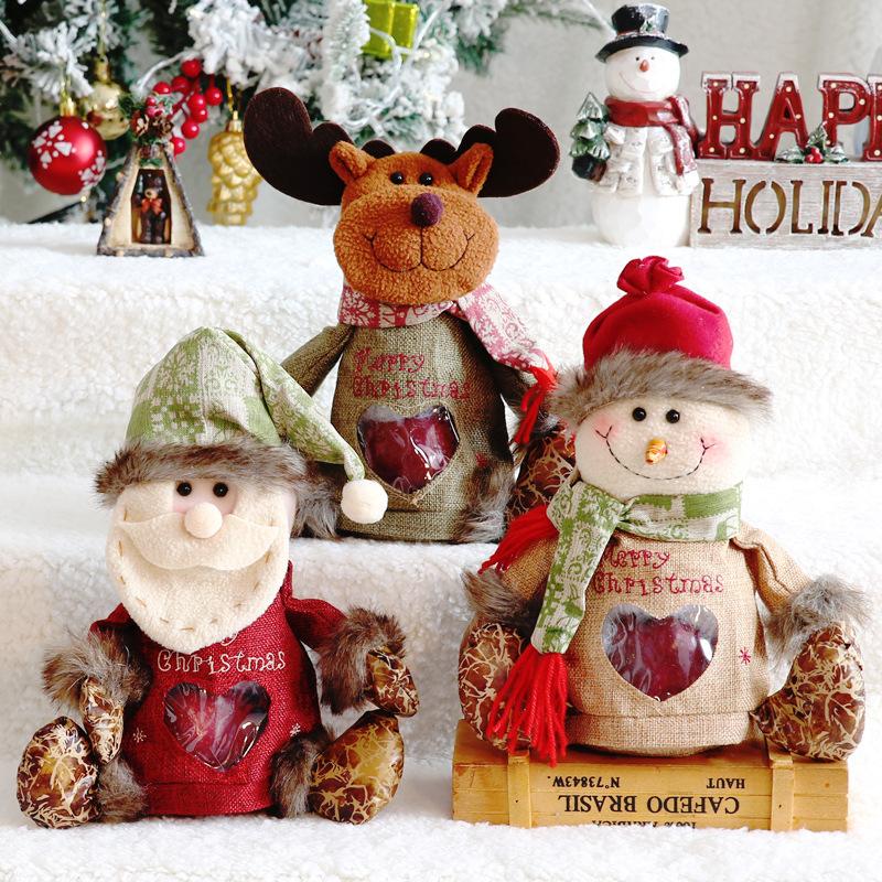 Christmas Doll Zipper Design Favors Bag Christmas Candy Bags with Santa Claus Snowman Elk Styles Kids Gift for Holiday Party Supplies