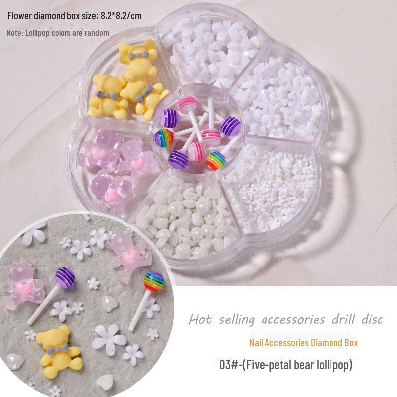 Набор для дизайна ногтей 7-Grid Mixed Set: Аксессуары в виде банта, медведя Авроры, бабочки, стразов, жемчуга и бриллиантов