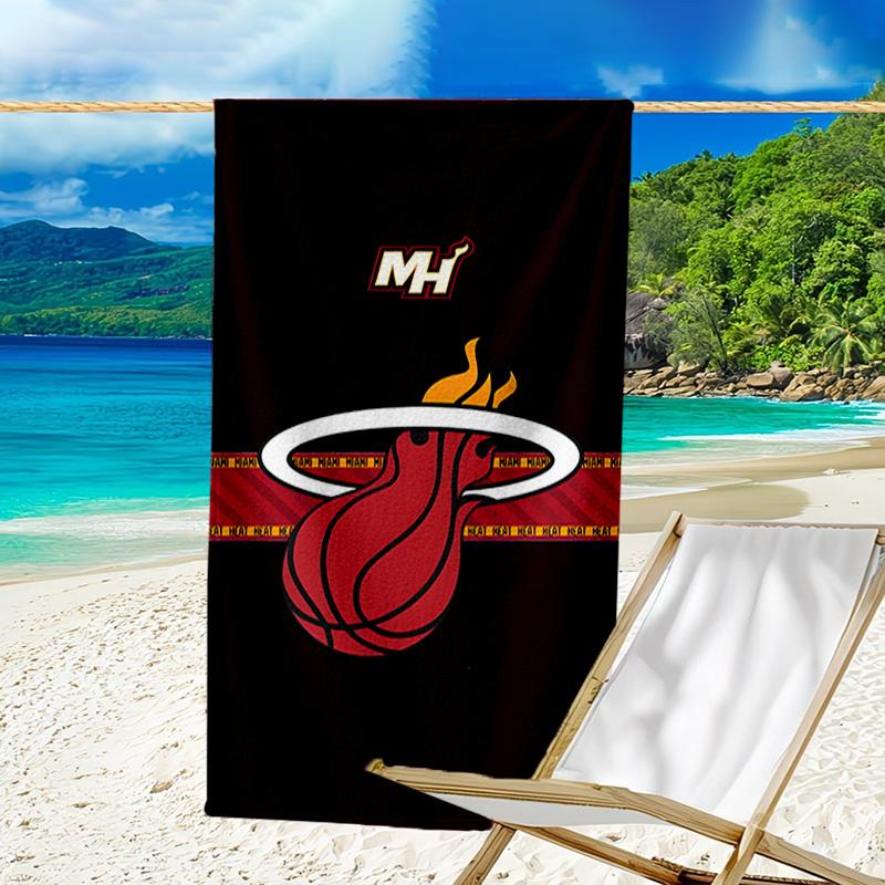 Miami-Heat Basketball Art Quick-Dry Microfiber Beach Towel Super Soft & Absorbent for Bath, Beach, Travel Bath Time Accessory, Fan gifts