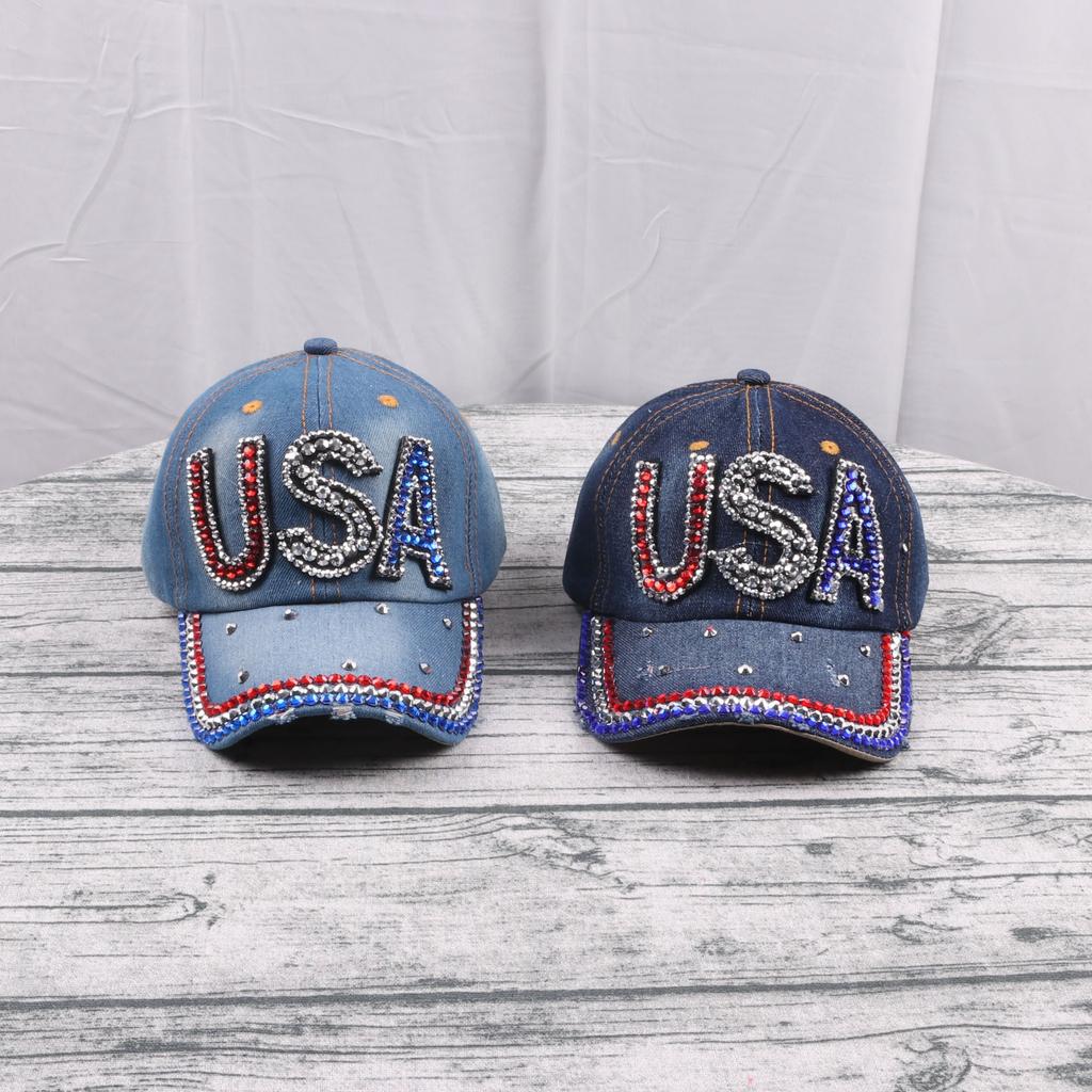 European American Handmade Drill Sunscreen Washed Denim Common American Flag Baseball Cap Unisex 3D Fashionable Vintage