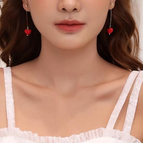 1 Pair Women Hook Earrings Artificial Crystal Red Heart Glitter Pendant Dangle Earrings Jewelry Gift