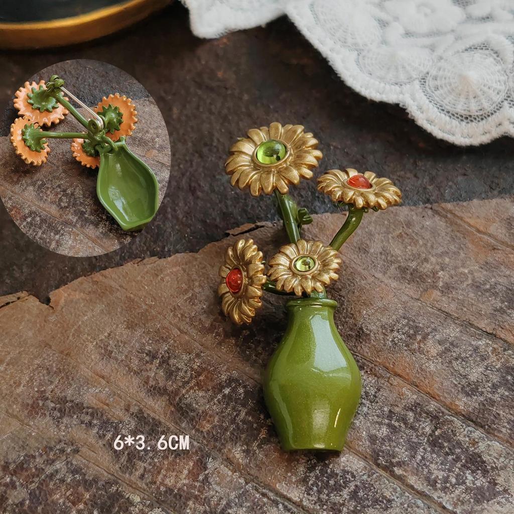 Vintage Lily of the Valley Pendant Brooch with Handmade Enamel Leaves Corsage Pin.