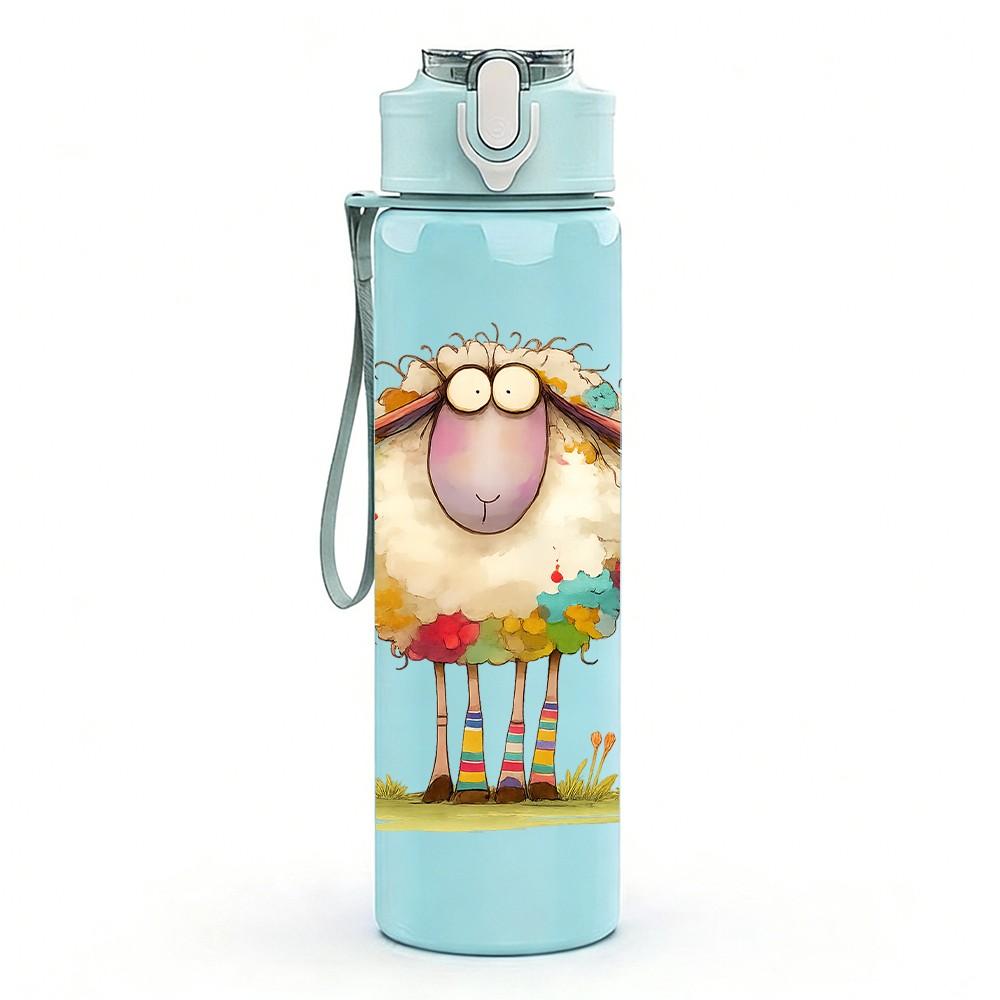 1PC Colorful Fluffy Sheep 750ml Color Plastic Sports Water Bottle Leakproof Flip Straw Lid Suitable for Sports Office Home Use