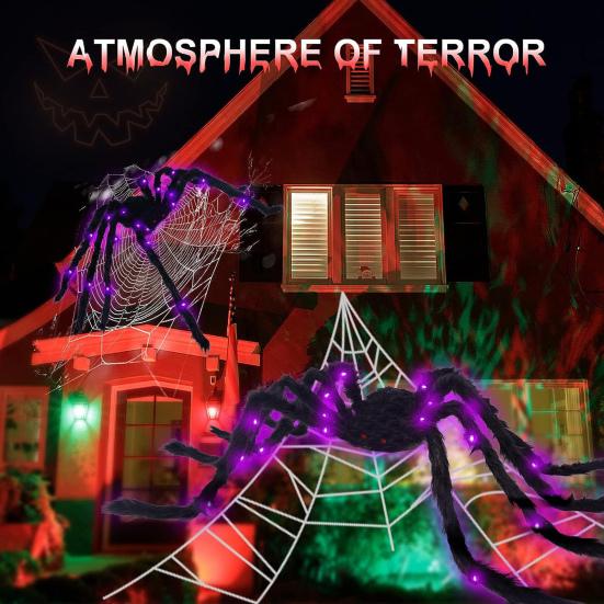 Giant Lighted Spider Halloween Decoration Fake Spider Light-up Realistic Spooky Spider for Indoor Outdoor Yard Patio Festive Decor
