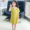 Платье с лацканами для девочек Летнее однотонное платье-поло для девочек Юбка А-силуэта Короткий рукав Удобная домашняя одежда